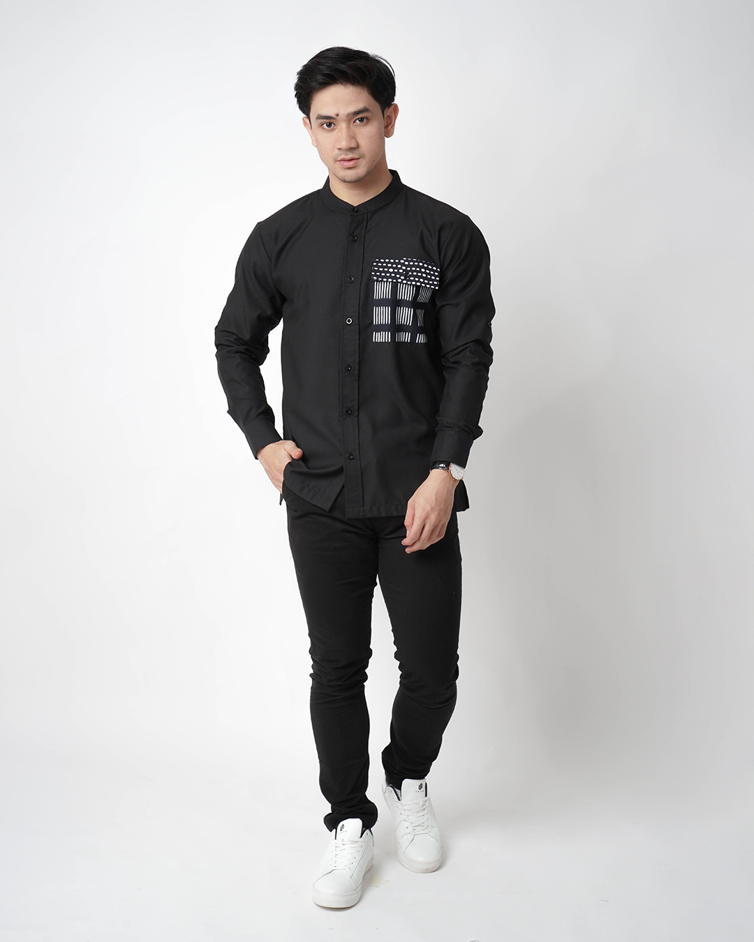 D'GAWAN Men's Batik Long Sleeve Shirt Habil Series - Black